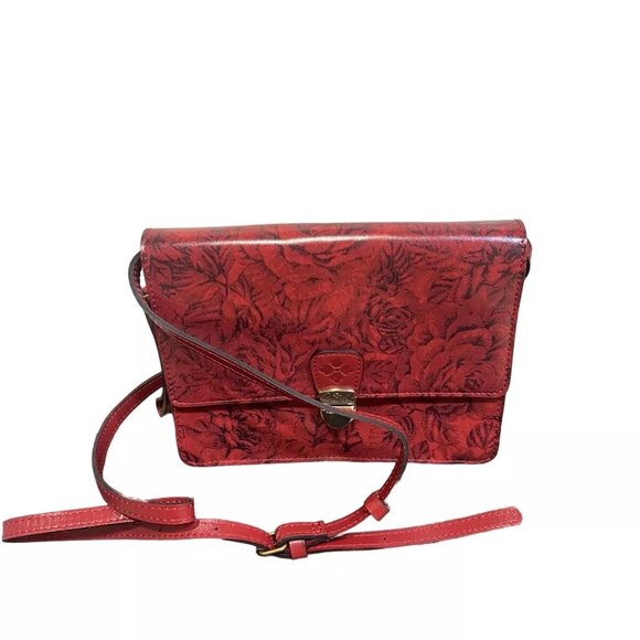 Patricia Nash LANZA Etched Roses Crossbody Leather Clutch RARE Convertible - Picture 1 of 4